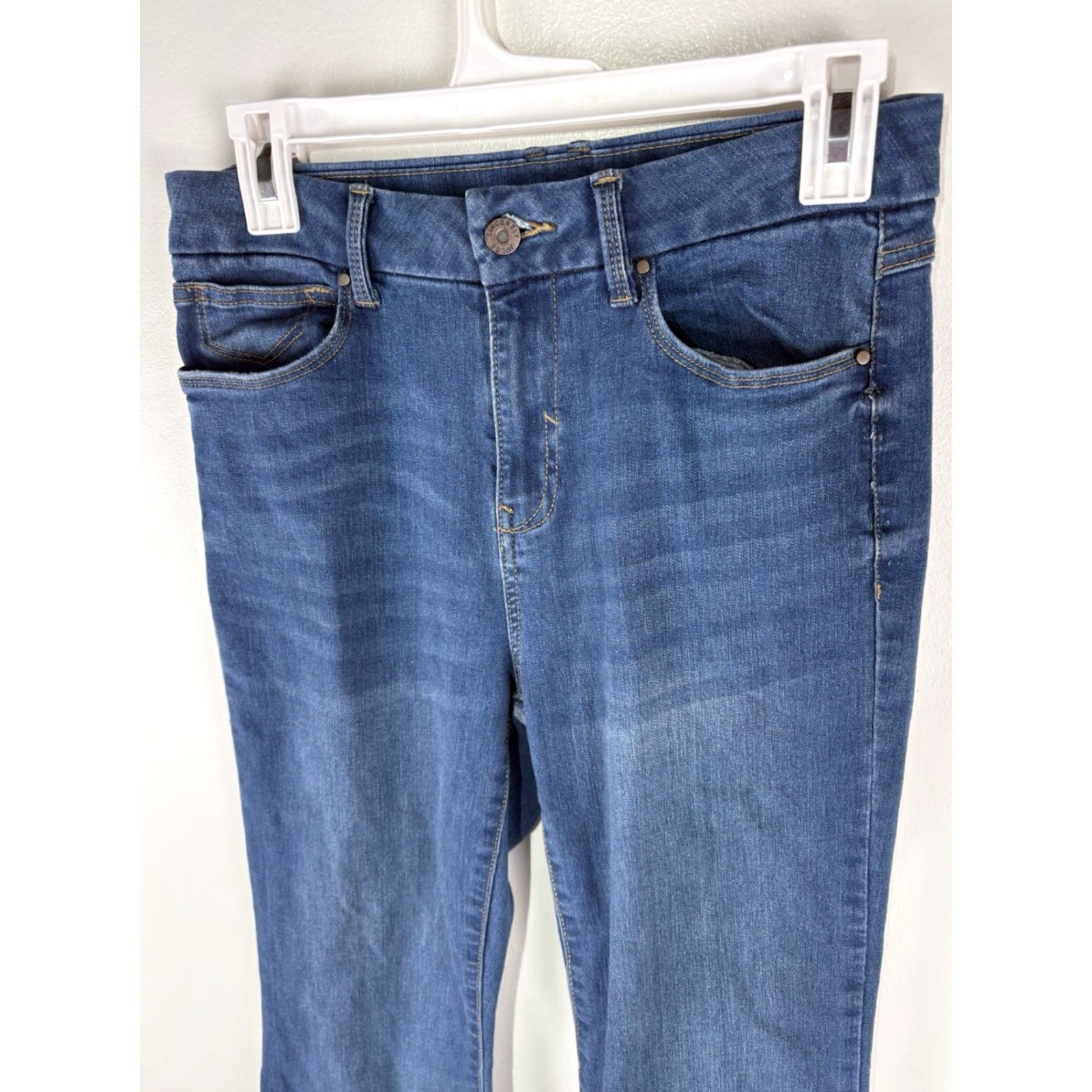 Vintage Sincerely Jules Wide Leg Jeans 7/28 Size Womens Blue Cotton Polyester Spandex Denim Raw Wash 5-Pocket Button Zip Rise Mid Inseam 30in Size 28" / US 6 / IT 42 - 2 Thumbnail
