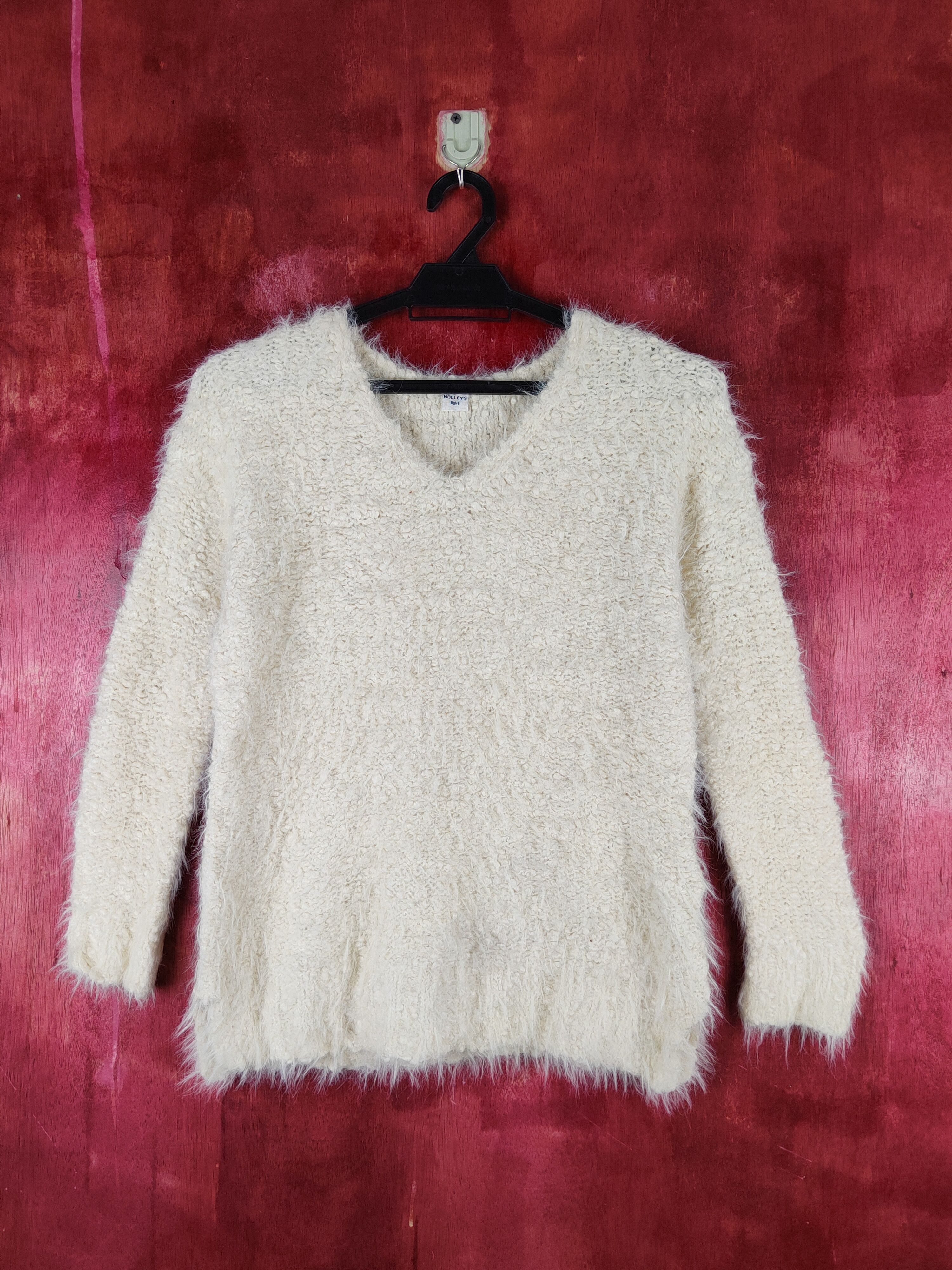 image of Homespun Knitwear x Nolleys Nolley's Light Yellow Shag Shaggy Fur Mohair Knitwear S2157, Women's (S