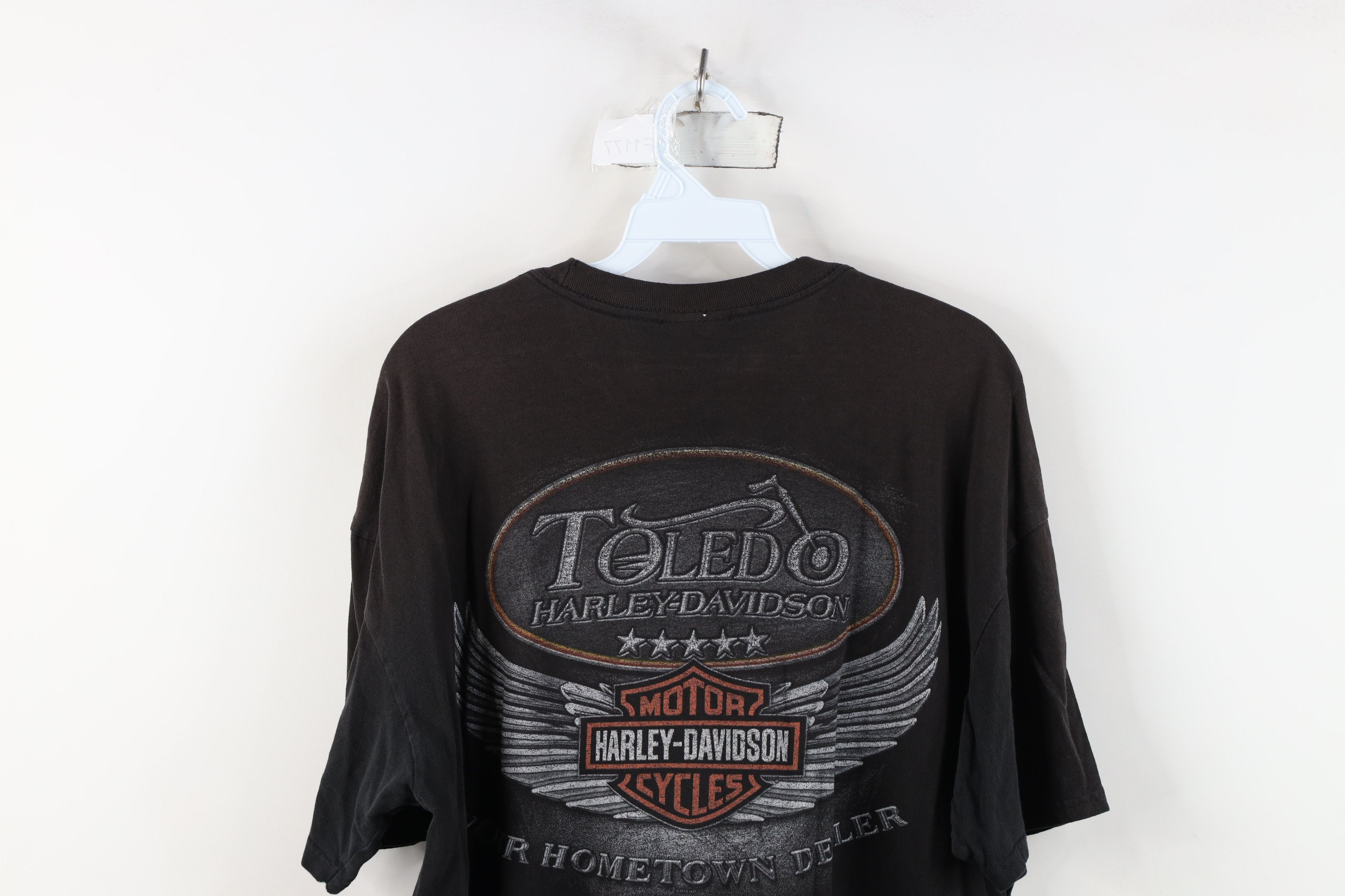 Harley Davidson Y2K Harley Davidson Spell Out Sun Faded T-Shirt Black Cotton Size US XL / EU 56 / 4 - 16 Thumbnail