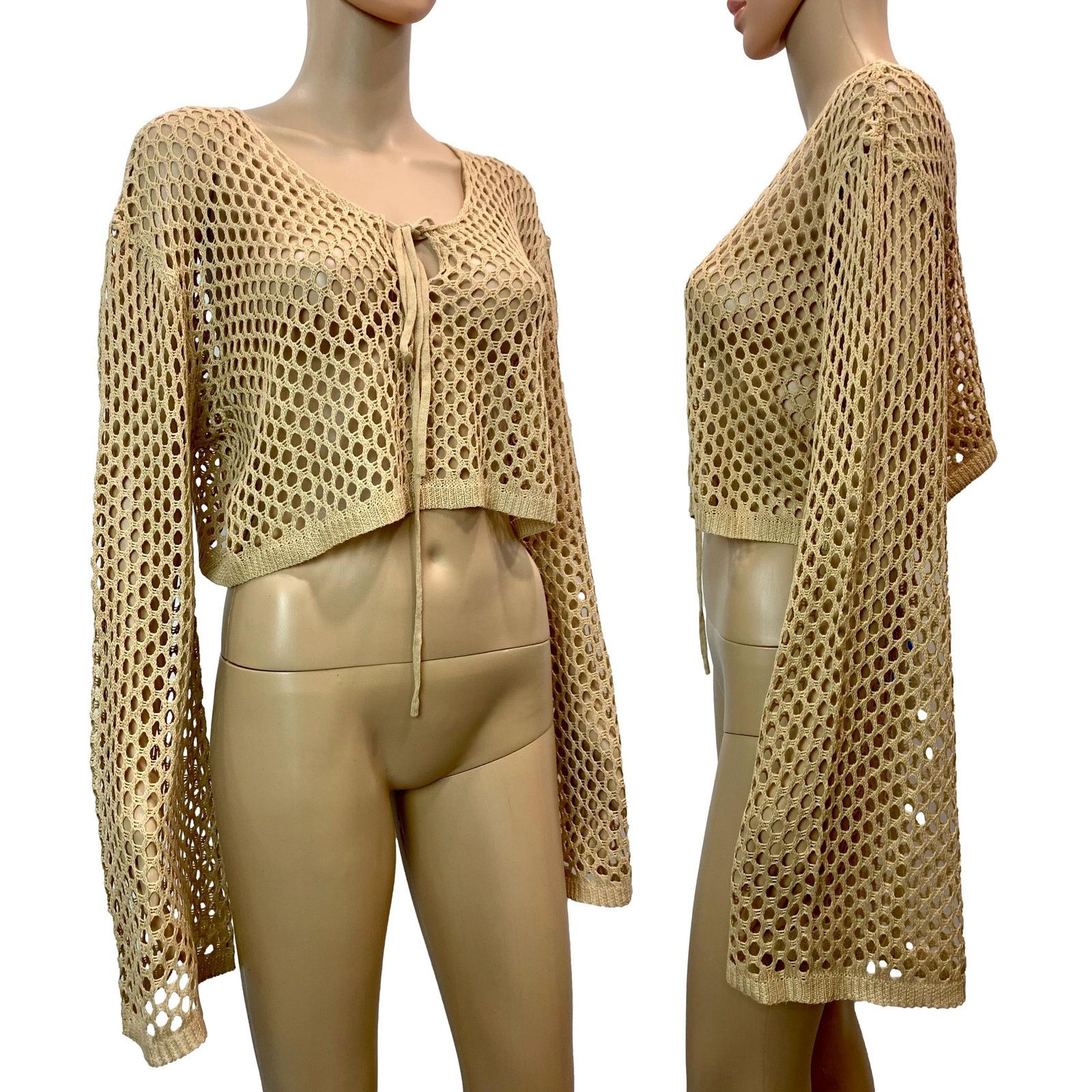 Other NEW CUPSHE Crop Crochet Open Knit Bell Sleeve Sweater | S Size S / US 4 / IT 40 - 2 Thumbnail