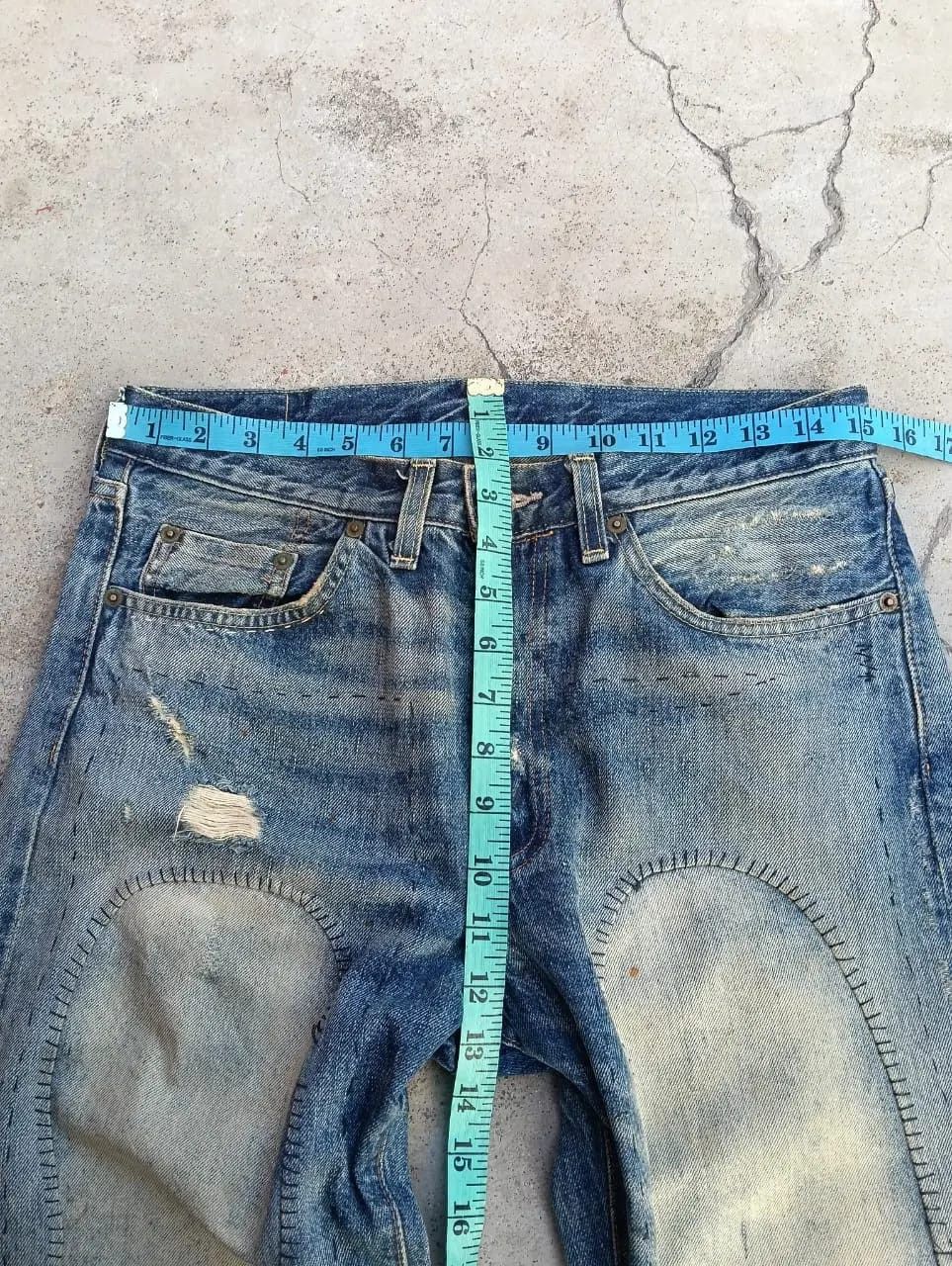 Levi's Distressed Levi's 501ZXX BIG E Selvedge Denim Patchwork. Size US 30 / EU 46 - 6 Thumbnail
