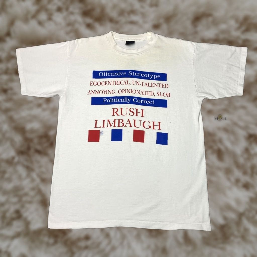 VINTAGE 1994 Alore Rush Limbaugh Politically Correct Graphic T-Shirt Mens L White Patriotic 90s