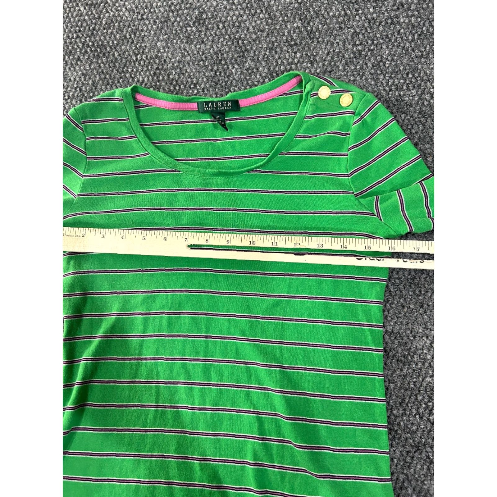 Ralph Lauren Lauren Ralph Lauren Blouse M Green Striped Cotton Pullover Button Sleeve Length Long Round Neck Casual Women’s Regular Fit Vintage: No Size M / US 6-8 / IT 42-44 - 5 Thumbnail