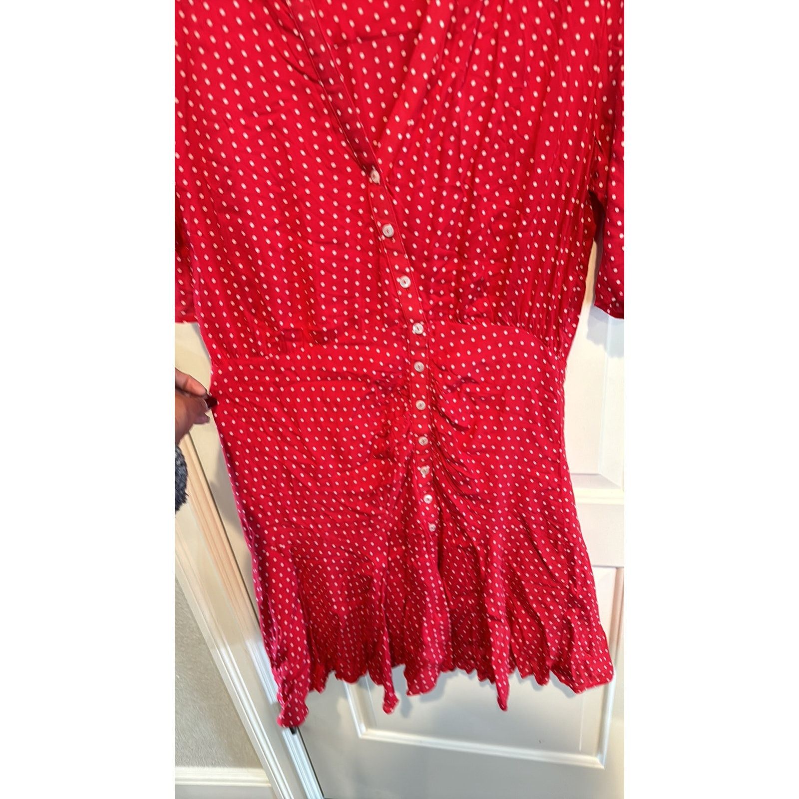 Free People Free People Pipa Short Sleeve retro mini dress red polka dot Size L / US 10 / IT 46 - 6 Thumbnail