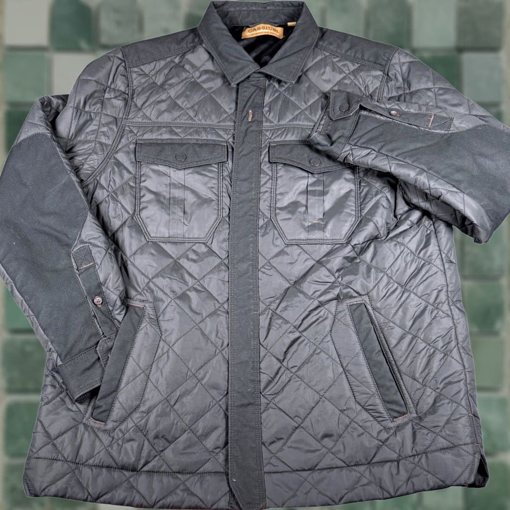 Vintage Mens Quilted Jacket XL Gray Reinforced Elbow Patch Utility Coat Cassius USA Button Zip Long Sleeve Casual Workwear Size US XL / EU 56 / 4 - 1 Thumbnail