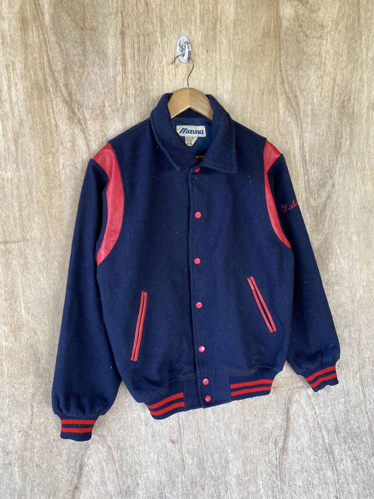 Mizuno × Vintage 👘SALE👘VINTAGE MIZUNO WOOL VARSITY JACKET Size US L / EU 52-54 / 3 - 3 Thumbnail