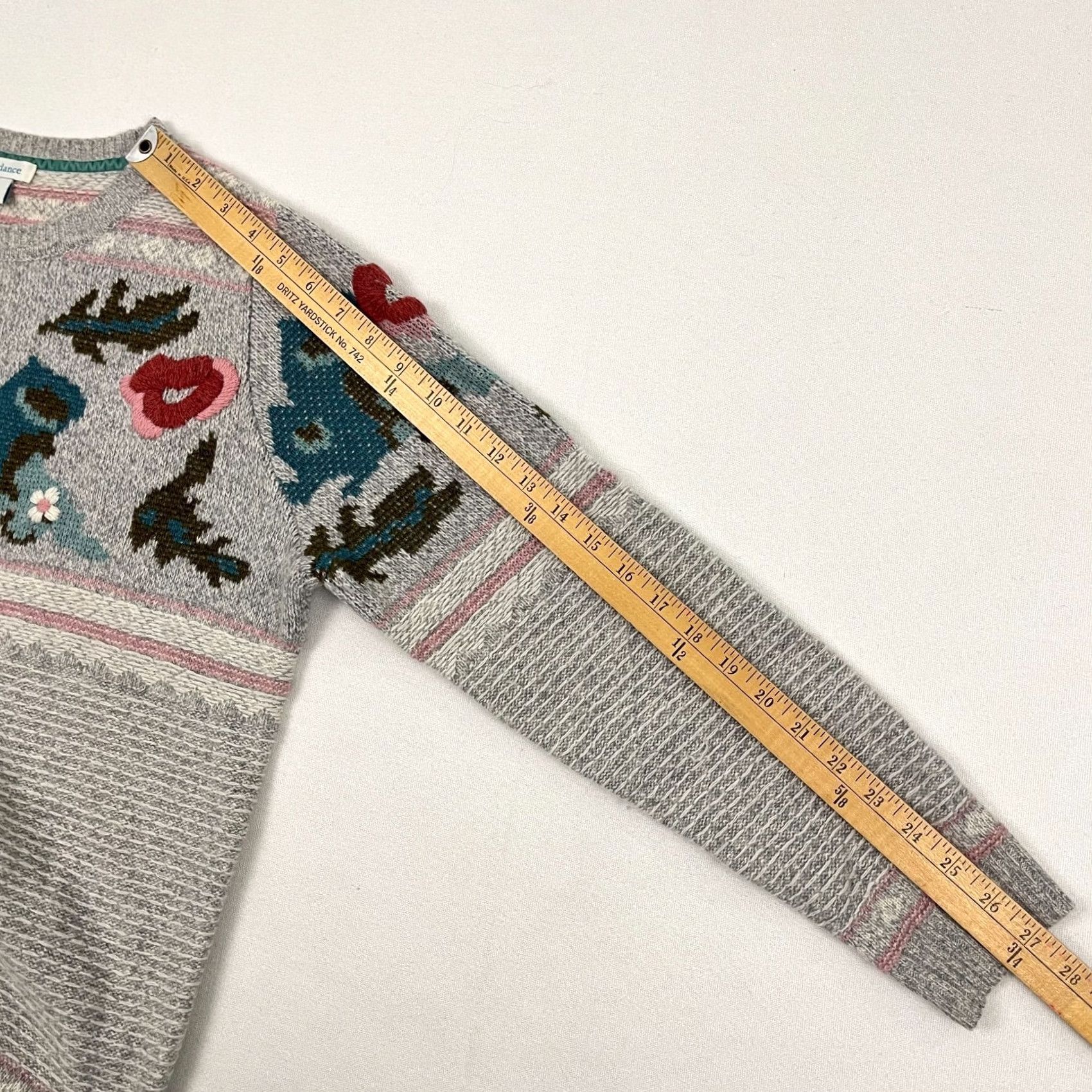 Vintage Sundance Sweater Women M Gray Floral Wool Blend Crewneck Knit Pullover, Casual, Boho Core Size M / US 6-8 / IT 42-44 - 5 Thumbnail