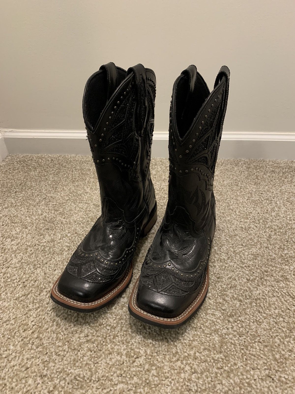 image of Cowboy Equipment x Leather Laredo Studded Cowboy Boots in Black, Men's (Size 8.5)