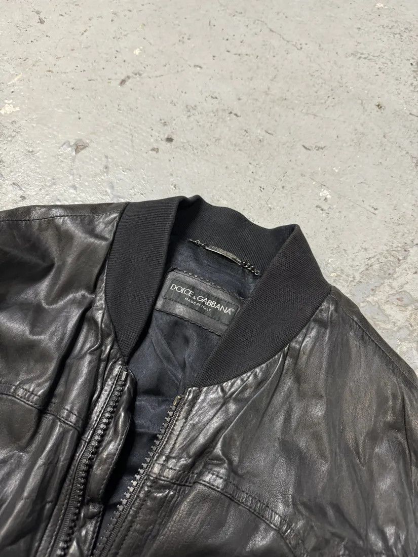 Designer × Dolce & Gabbana × Vintage 2000s Dolce & Gabbana Black Leather Bomber Jacket Size US M / EU 48-50 / 2 - 9 Thumbnail