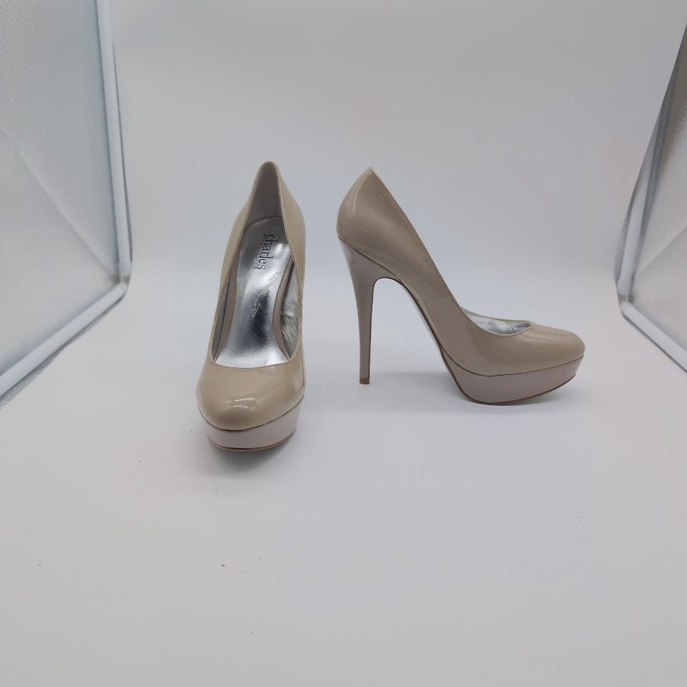Designer Elegant Taupe Pumps by Charles David Patent Leather Sz 8 Size US 8 / IT 38 - 2 Thumbnail
