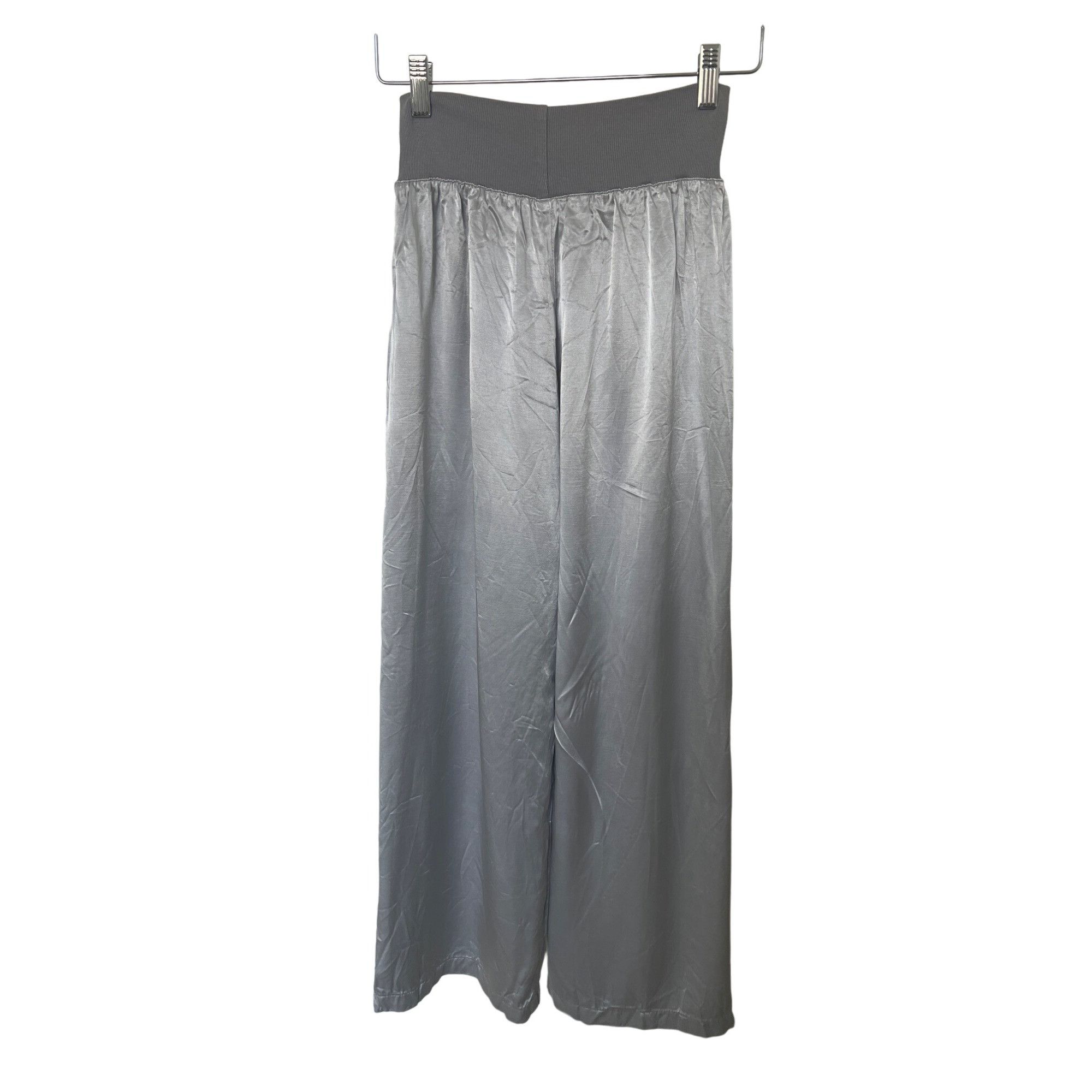 Other PJ Harlow Lola Silver Wide-Leg Satin Lounge Pants Size 26" / US 2 / IT 38 - 5 Thumbnail
