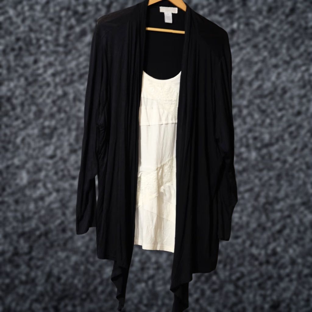 Vintage VINTAGE Design History Cardigan Tunic Built in Tank Black/Cream Womens 3X Size XXL / US 16-18 / IT 52-54 - 1 Thumbnail