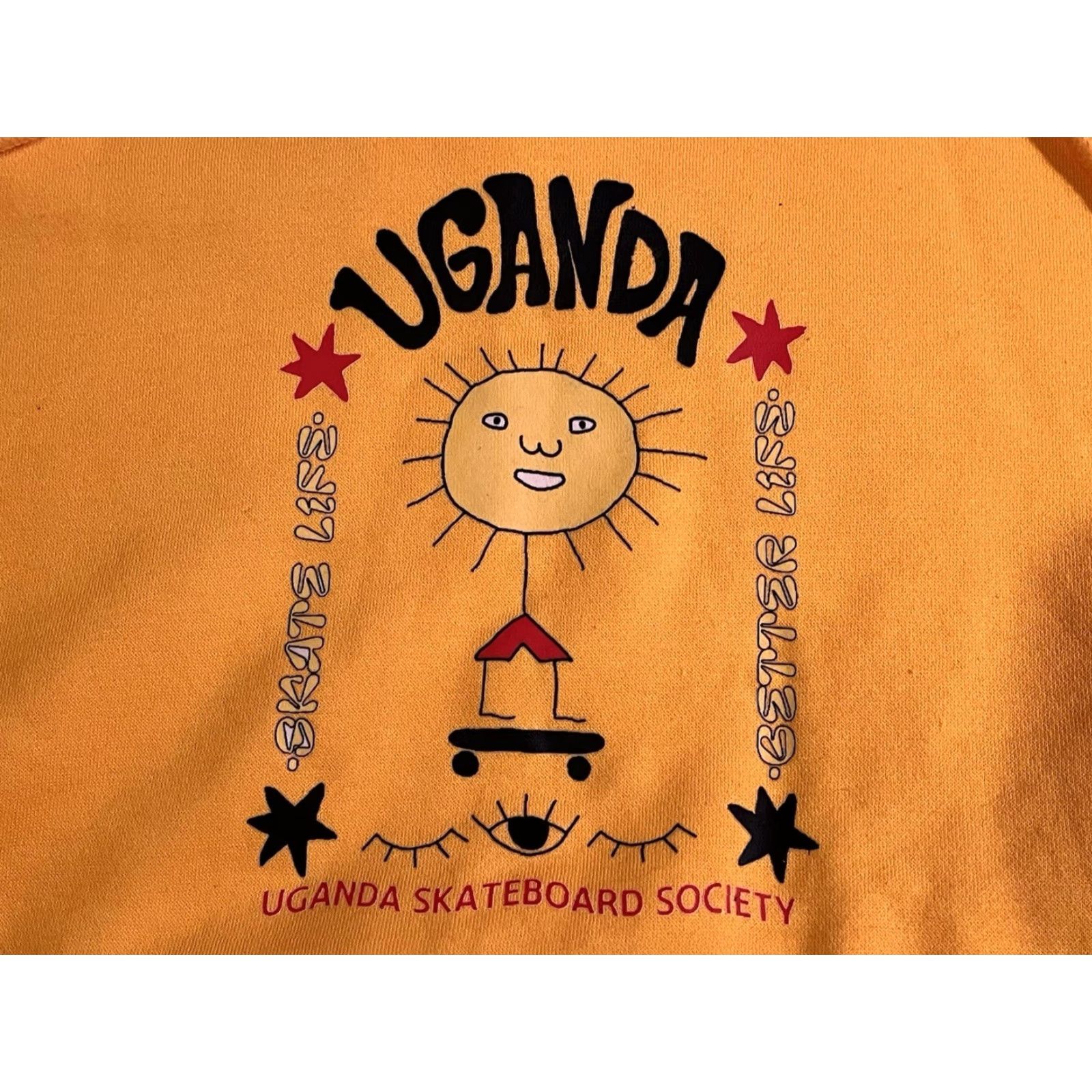 Vintage Uganda Skateboard Society Hoodie Mens XXL Yellow Logo Graphic Print Fleece Pullover Hooded Regular Size US XXL / EU 58 / 5 - 3 Thumbnail