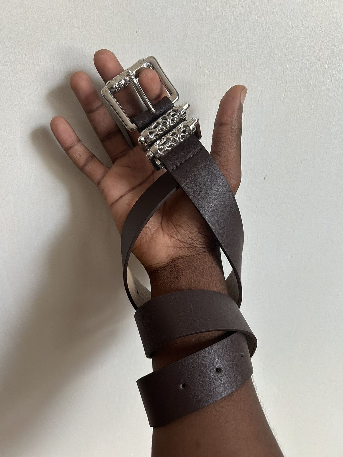 Japanese Brand × Vintage Y2K 2000s Silver cross futuristic brown roller belt Size ONE SIZE - 6 Thumbnail