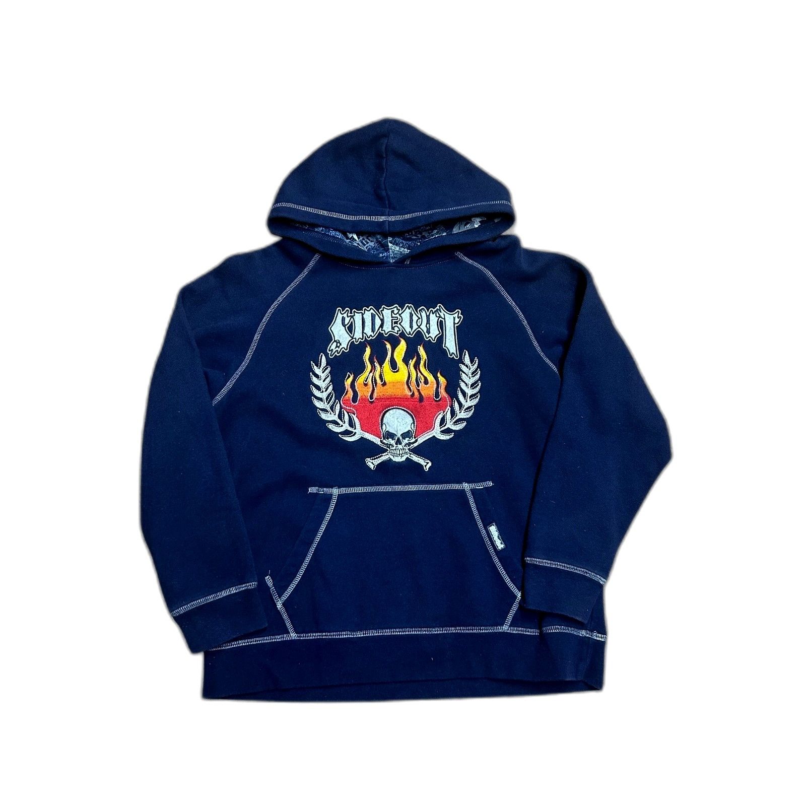 Vintage Vintage Y2K Streetwear Flaming Skull Sideout Hoodie Blue Sma Size US S / EU 44-46 / 1 - 1 Thumbnail