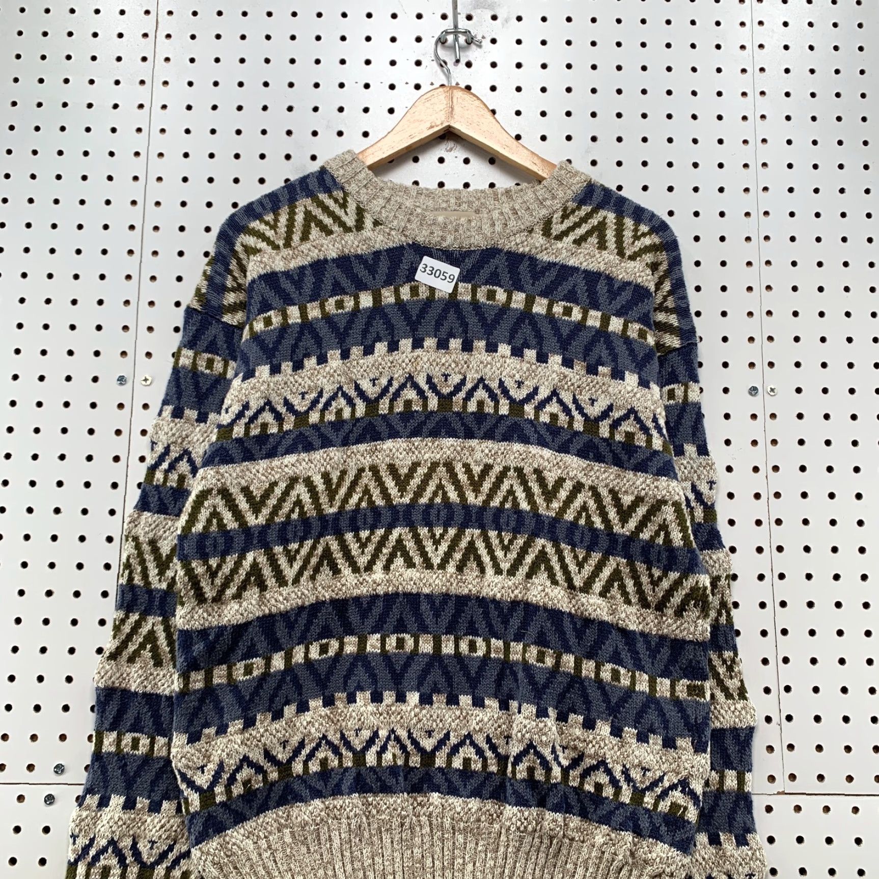 Vintage VINTAGE Northwest Territory Knit Sweater Mens XL Nordic Striped 20x26 Beige Cotton Ramie Crew Neck Pullover Size US XL / EU 56 / 4 - 2 Thumbnail