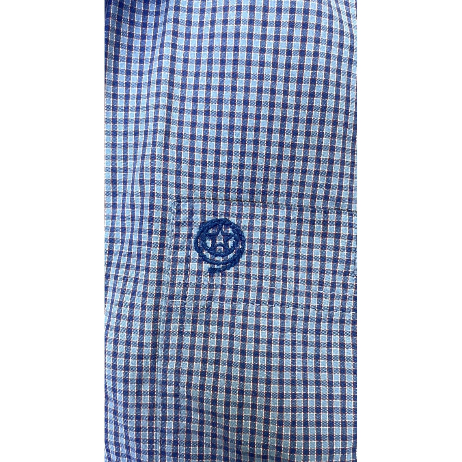 Wrangler Wrangler George Strait Shirt Mens XL Blue Check Short Sleeve Button Up Western with Pockets Embroidered GS Star Size US XL / EU 56 / 4 - 2 Thumbnail