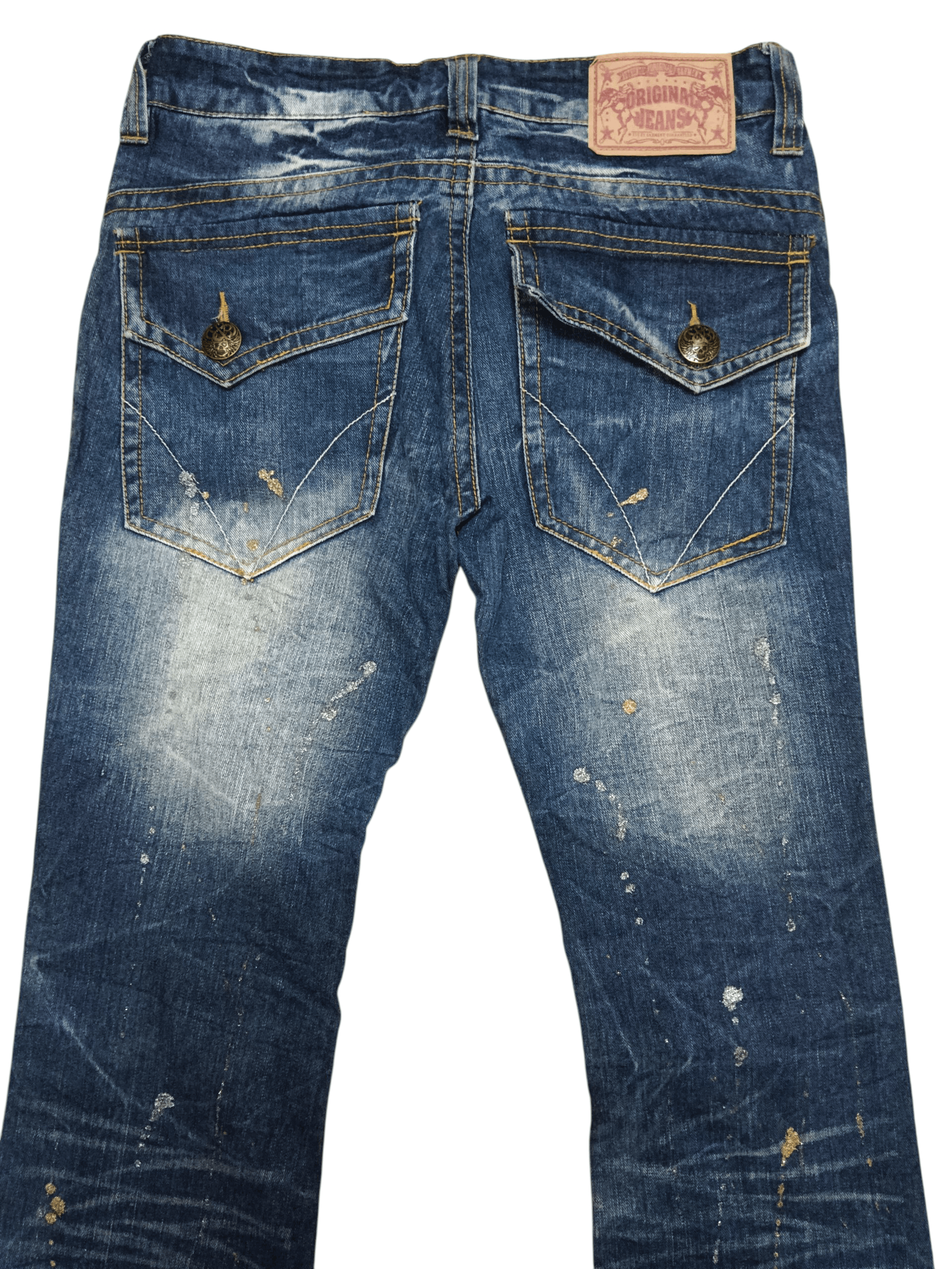 Japan Blue 🔥Skull🔥Splash Distressed Flare Jeans Size US 30 / EU 46 - 4 Thumbnail