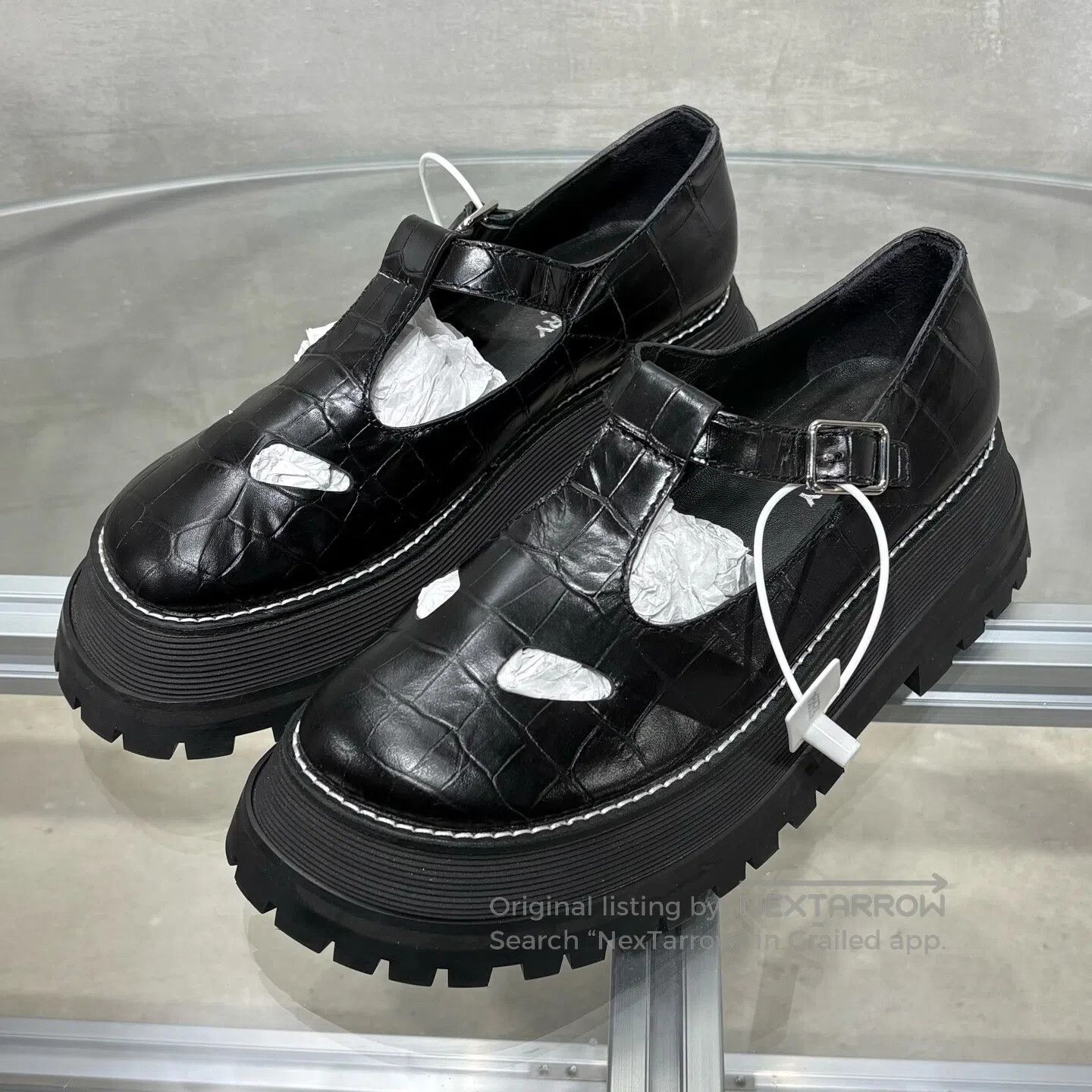 Burberry Burberry Black crocodile-print thick-soled sandals in Mary Size US 6.5 / IT 36.5 - 1 Thumbnail