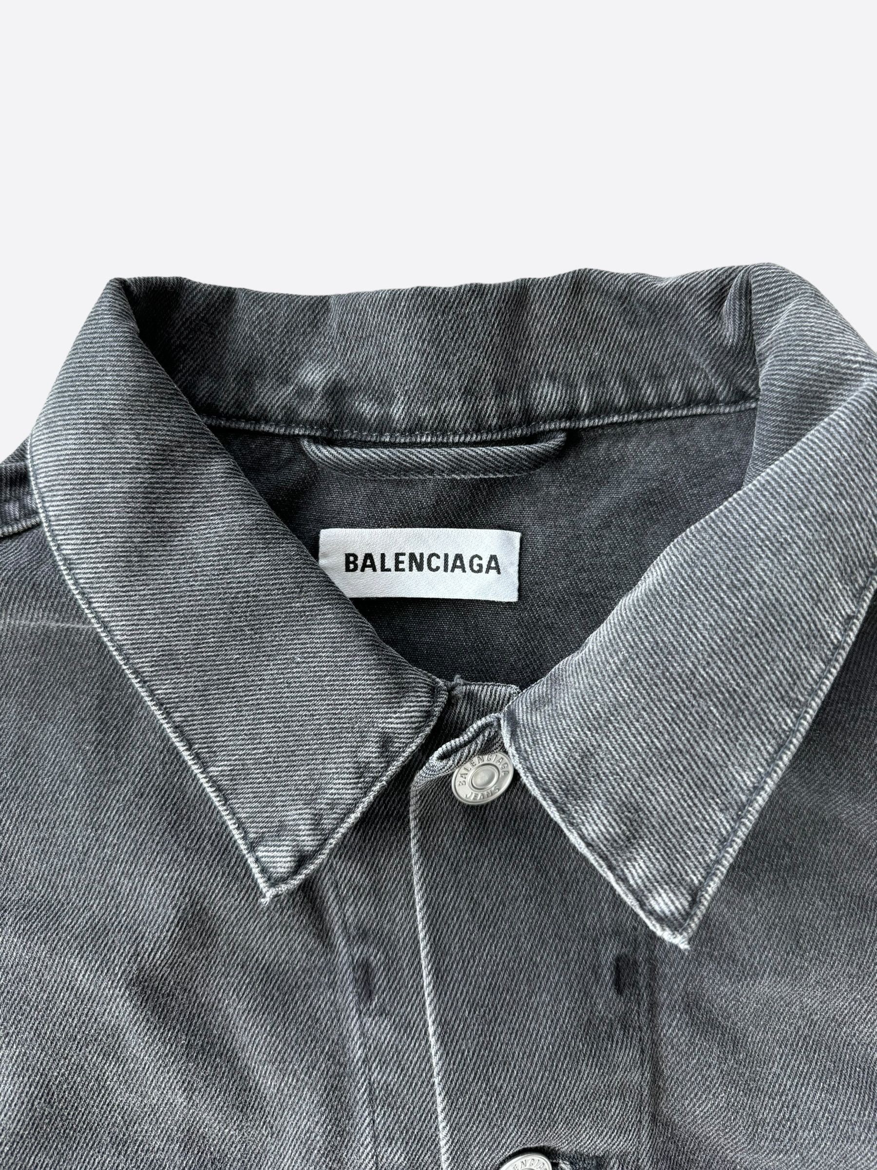 Balenciaga Balenciaga Grey Rhinestone Logo Denim Jacket Size US L / EU 52-54 / 3 - 4 Thumbnail