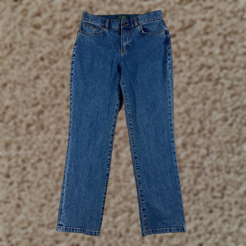 Ralph Lauren Ralph Lauren Jeans Women 4 Denim Blue Straight Leg Mid Rise 28x28 Cotton Blend 5-Pocket Distressed Pocketed Size 27" / US 4 / IT 40 - 1 Thumbnail