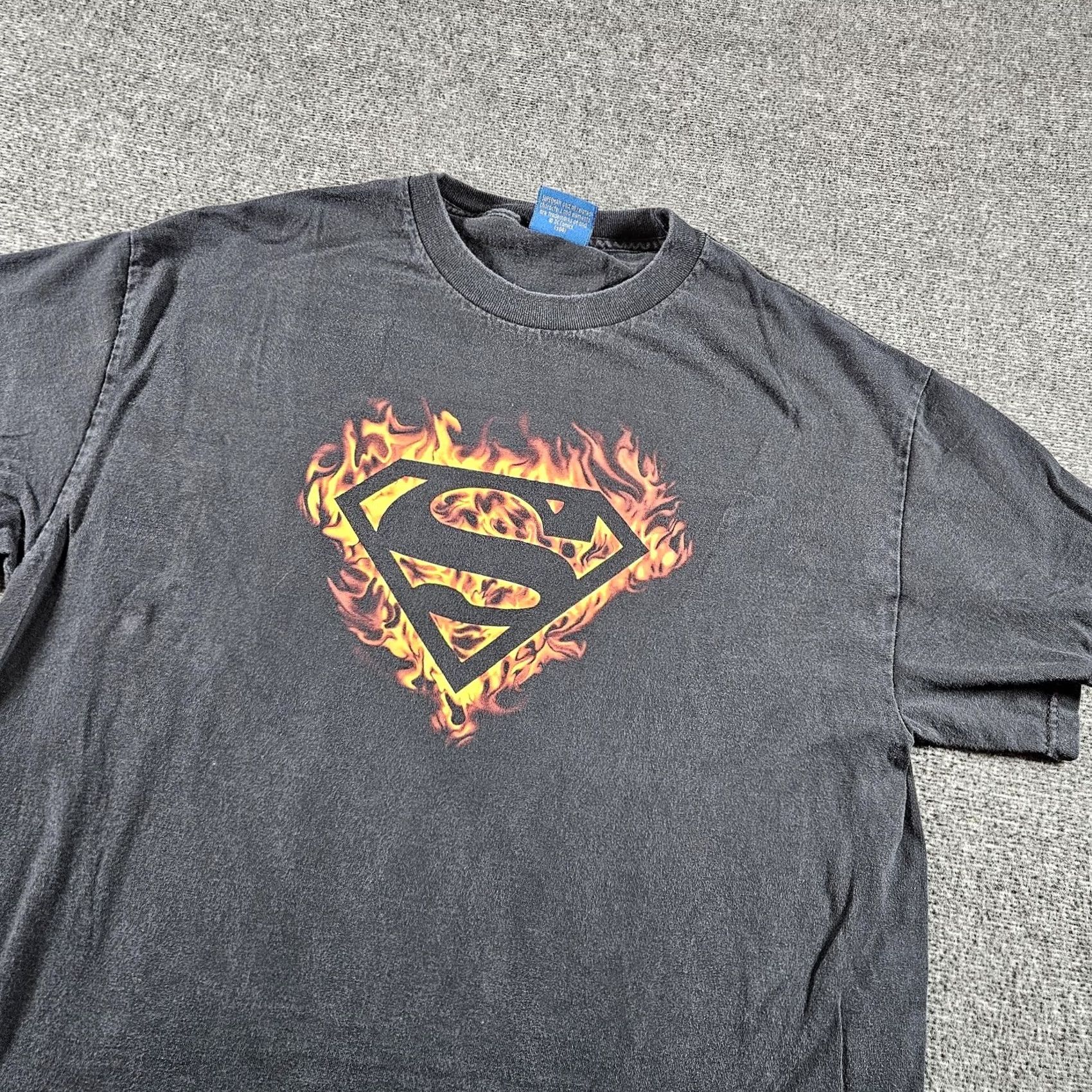 Logo 7 Superman Shirt Mens Large Black Flaming Logo Graphic Tee Superhero Shield Size US L / EU 52-54 / 3 - 3 Thumbnail