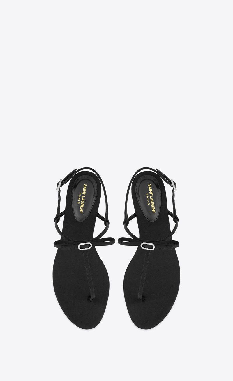 Saint Laurent Paris oc11z1125 Jackie Flats Sandals in Satin Crepe in Black Size US 8 / IT 38 - 2 Thumbnail