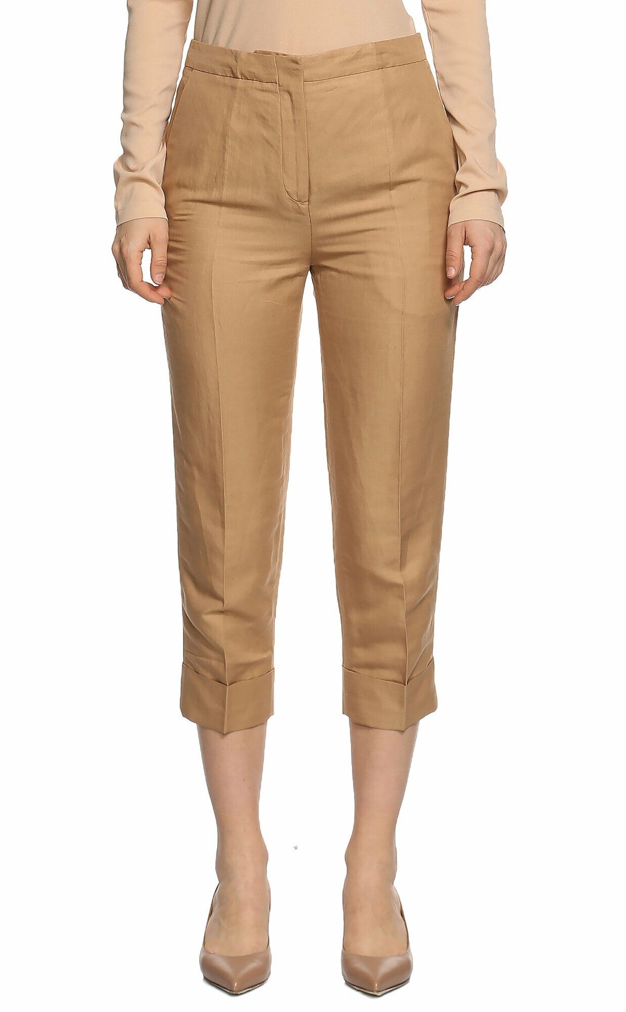 image of Viktor Rolf Viktor & Rolf Beige Linen Belted Cropped Short Pants 8 44, Women's (Size 30)