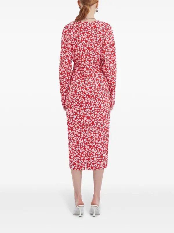 Marni o1w1db10426 Floral Midi Dress in Red Size XL / US 12-14 / IT 48-50 - 4 Thumbnail