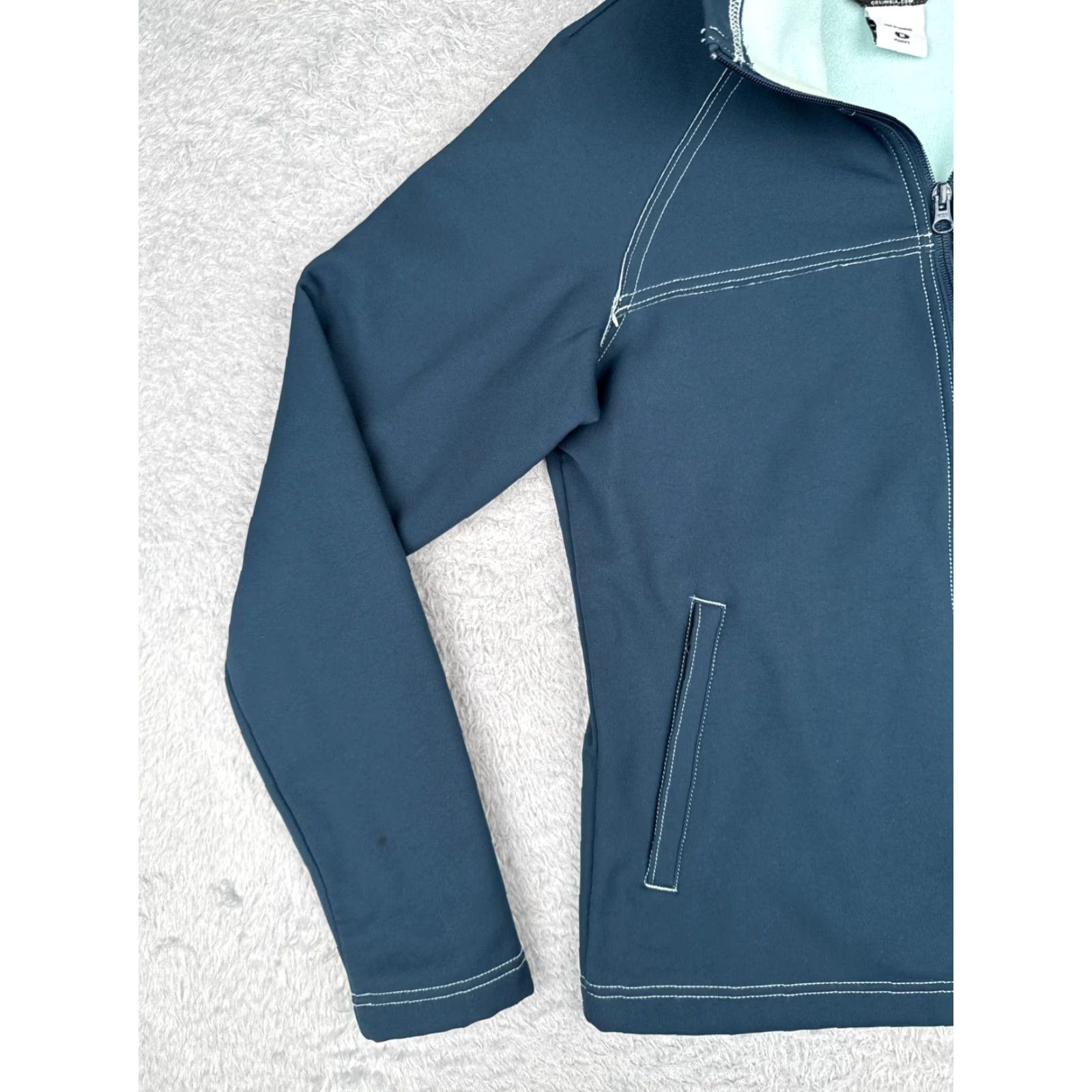 Vintage Columbia Jacket Women M Blue Mock Neck Full Zip Fleece Lined Polyester Logo Outdoor 90s? Size M / US 6-8 / IT 42-44 - 3 Thumbnail