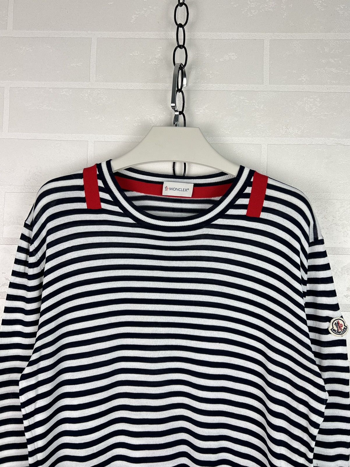 Moncler MONCLER Sweater Light Jumper Striped Cotton Patch Logo Men's Size US S / EU 44-46 / 1 - 4 Thumbnail