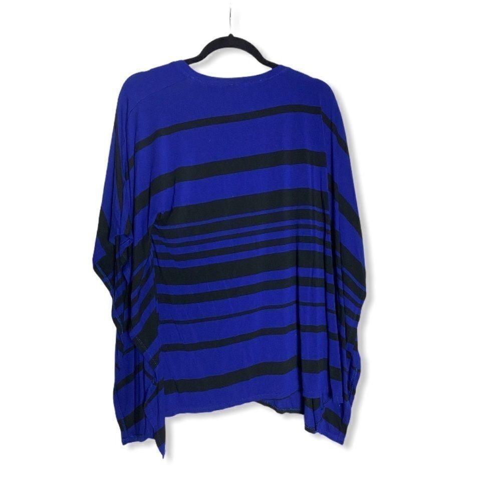Bcbgmaxazria BCBGMaxAzria Oversized Blue Black Striped Batwing Blouse Siz Size S / US 4 / IT 40 - 3 Thumbnail