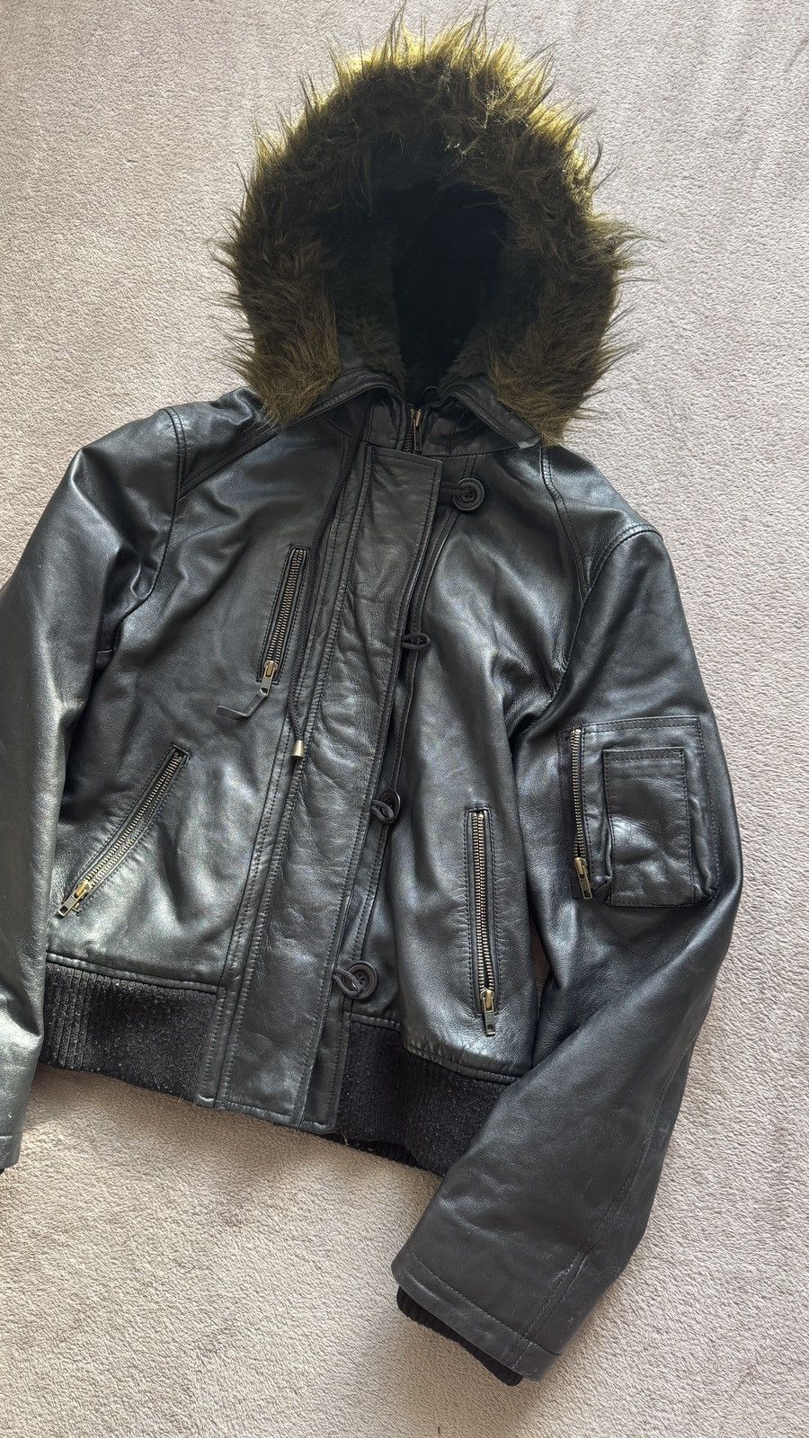 Japanese Brand Y2K Faux Fur Leather Bomber Jacket Ifsixwasnine LGB Goa vibe Size US S / EU 44-46 / 1 - 4 Thumbnail