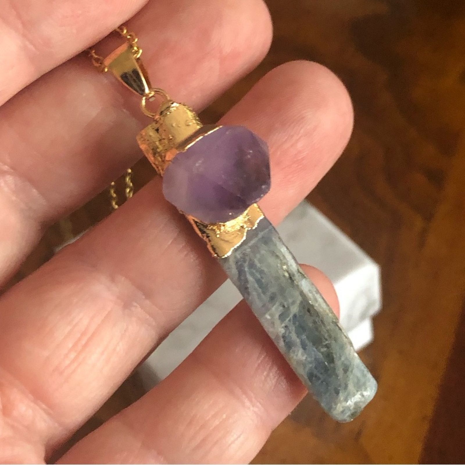 Handmade Handcrafted genuine kyanite and amethyst quartz necklace Size ONE SIZE - 5 Thumbnail