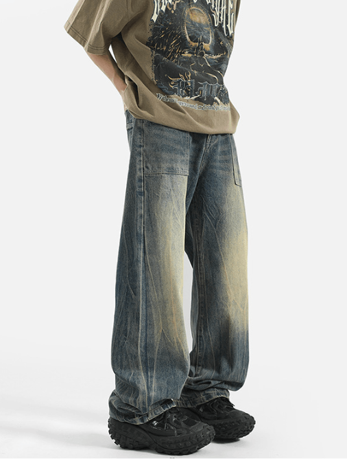 Japanese Brand × Jean Street lightning pattern distressed loose straight jeans Size US 32 / EU 48 - 5 Thumbnail