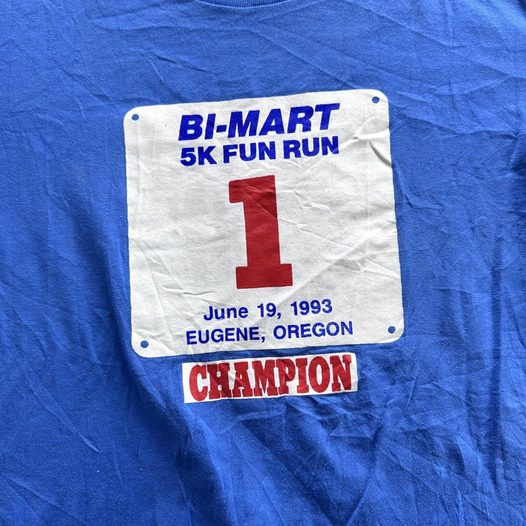 Vintage VINTAGE Bi-Mart 5K Fun Run Shirt Mens Large Blue Eugene Oregon Made USA 1993 90s Size US L / EU 52-54 / 3 - 2 Thumbnail