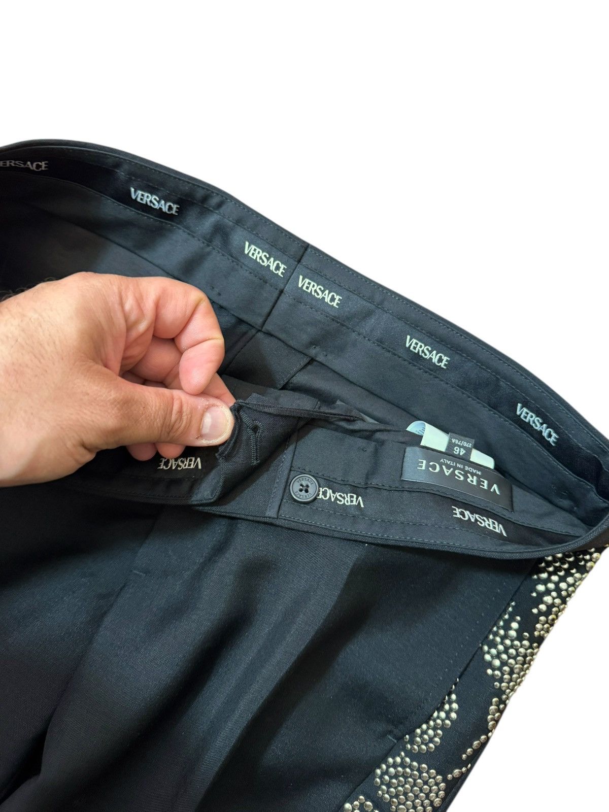 Versace Versace Black Wool Mohair Pants w/ Studded Sides Size US 32 / EU 48 - 6 Thumbnail