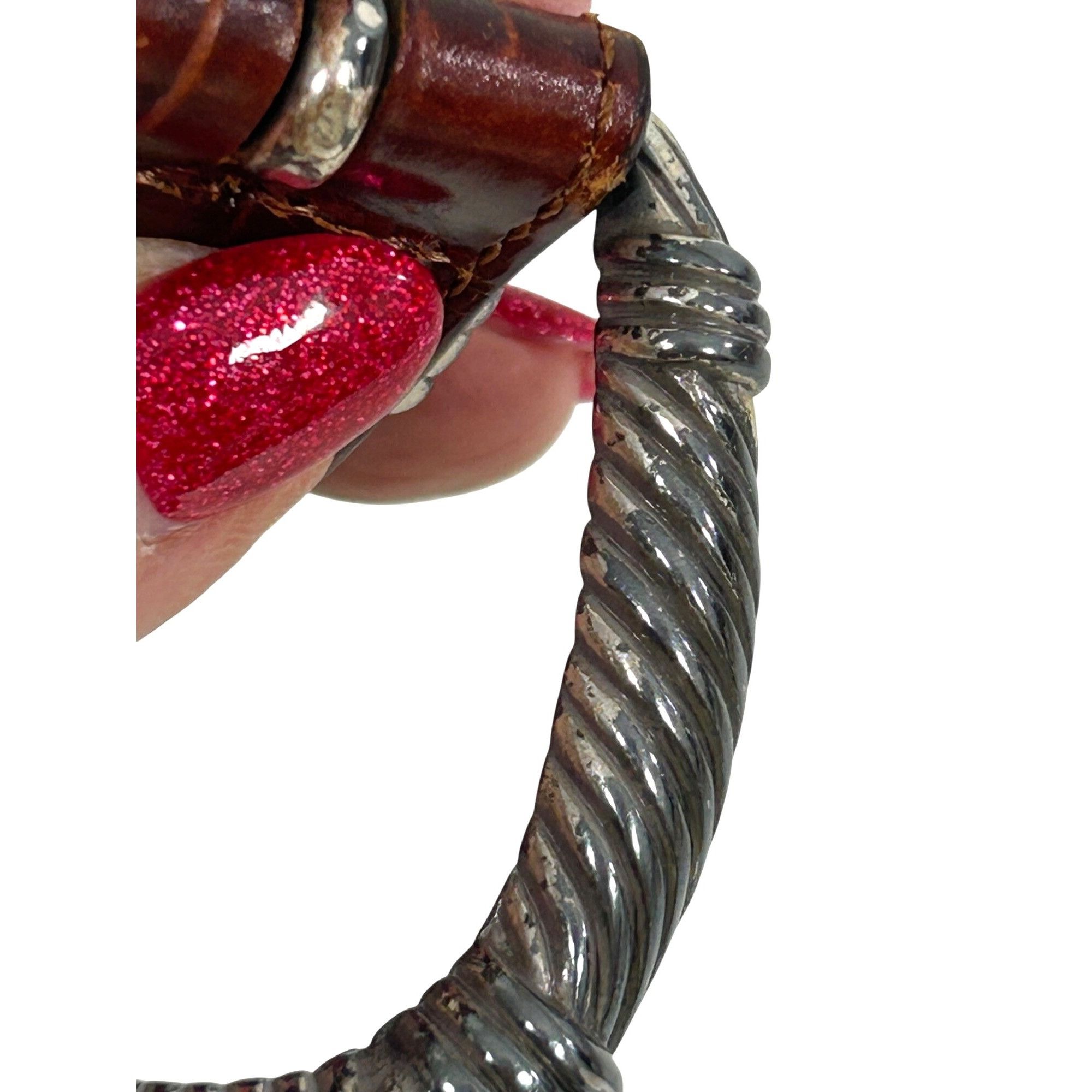 Brighton Brighton Vtg Belt S Brown Crocodile Silver Tone Twisted Rope Size ONE SIZE - 23 Thumbnail