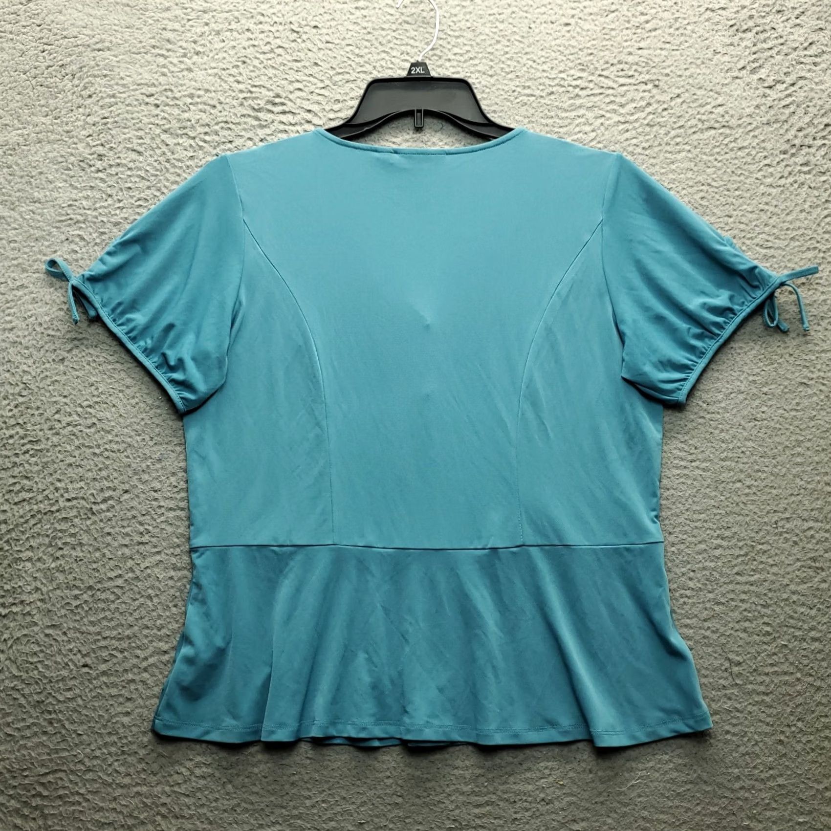 Vintage Susan Graver Blouse Womens Size M Green Stretch Tie Sleeve V-Neck Button-Front Size M / US 6-8 / IT 42-44 - 2 Thumbnail
