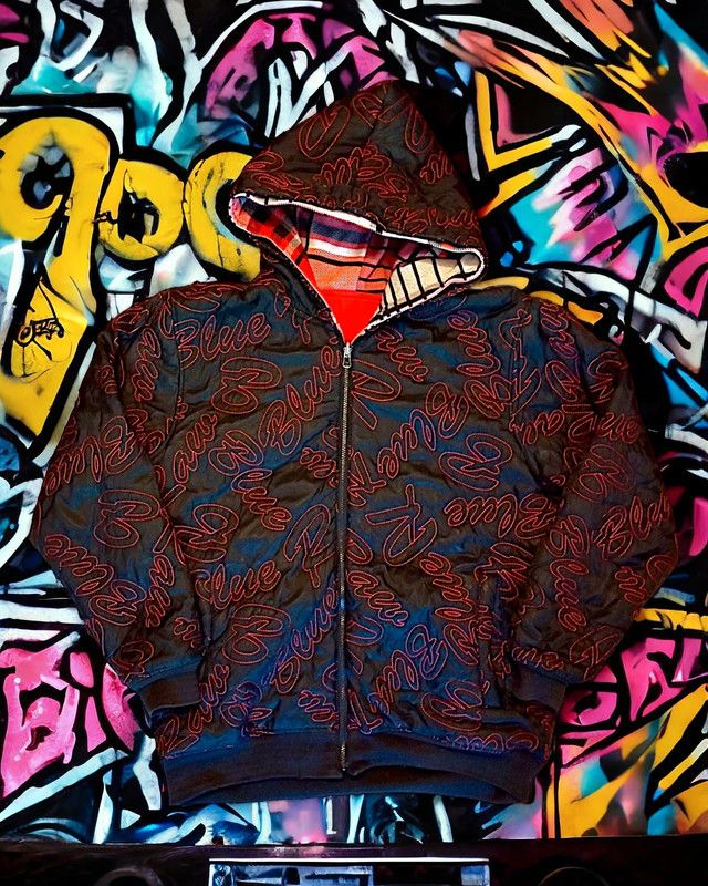 image of Jnco Raw Blue Double-Sided Quilted XL Jacket With A Huge Baggy in Black, Men's (Size 2XL)