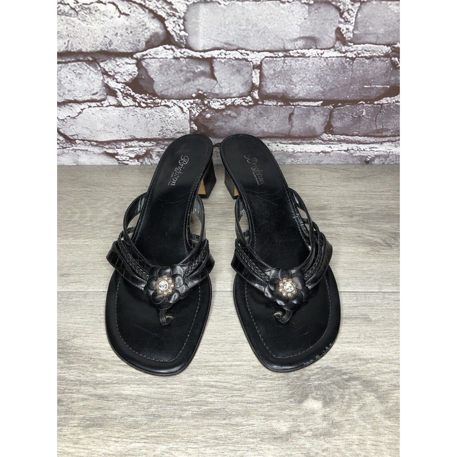 Brighton Brighton Kylie Black Leather Heart Heel Sandals Women’s Sz 9 Size US 9.5 / IT 39.5 - 14 Thumbnail