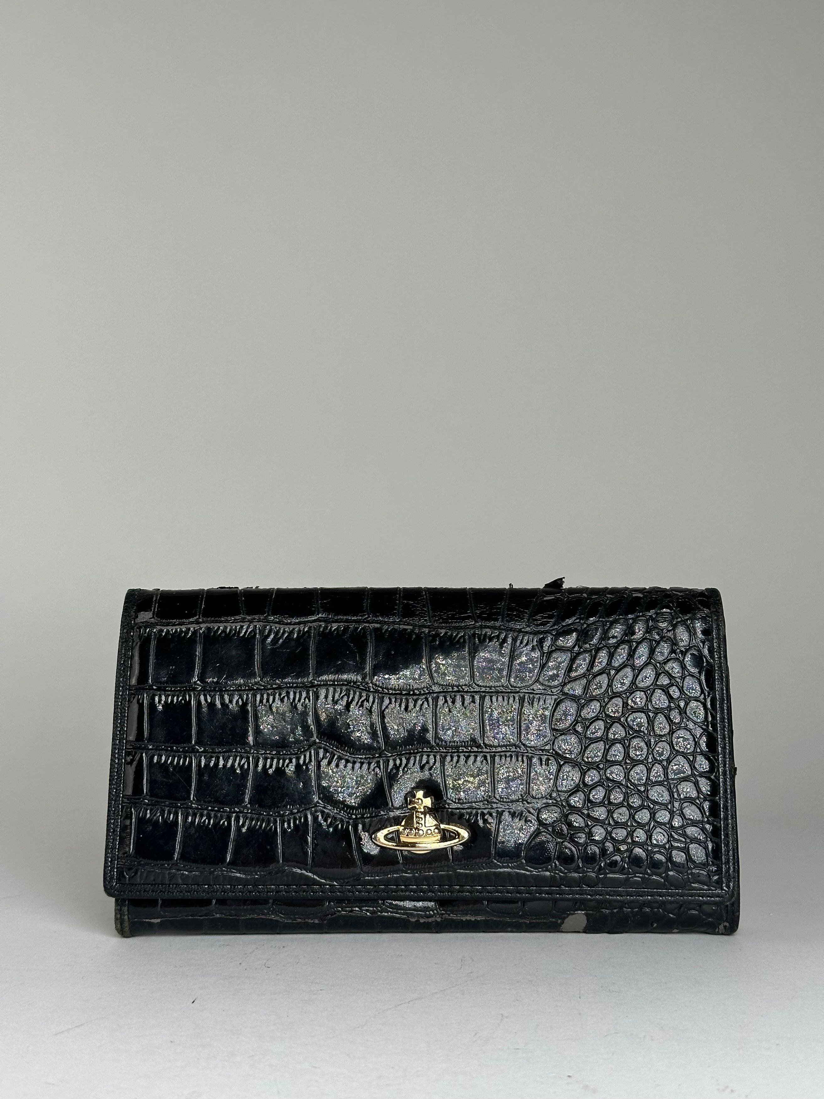 Vivienne Westwood Vintage Orb Long Wallet Black Croc-Embossed Patent Leather Size ONE SIZE - 1 Thumbnail