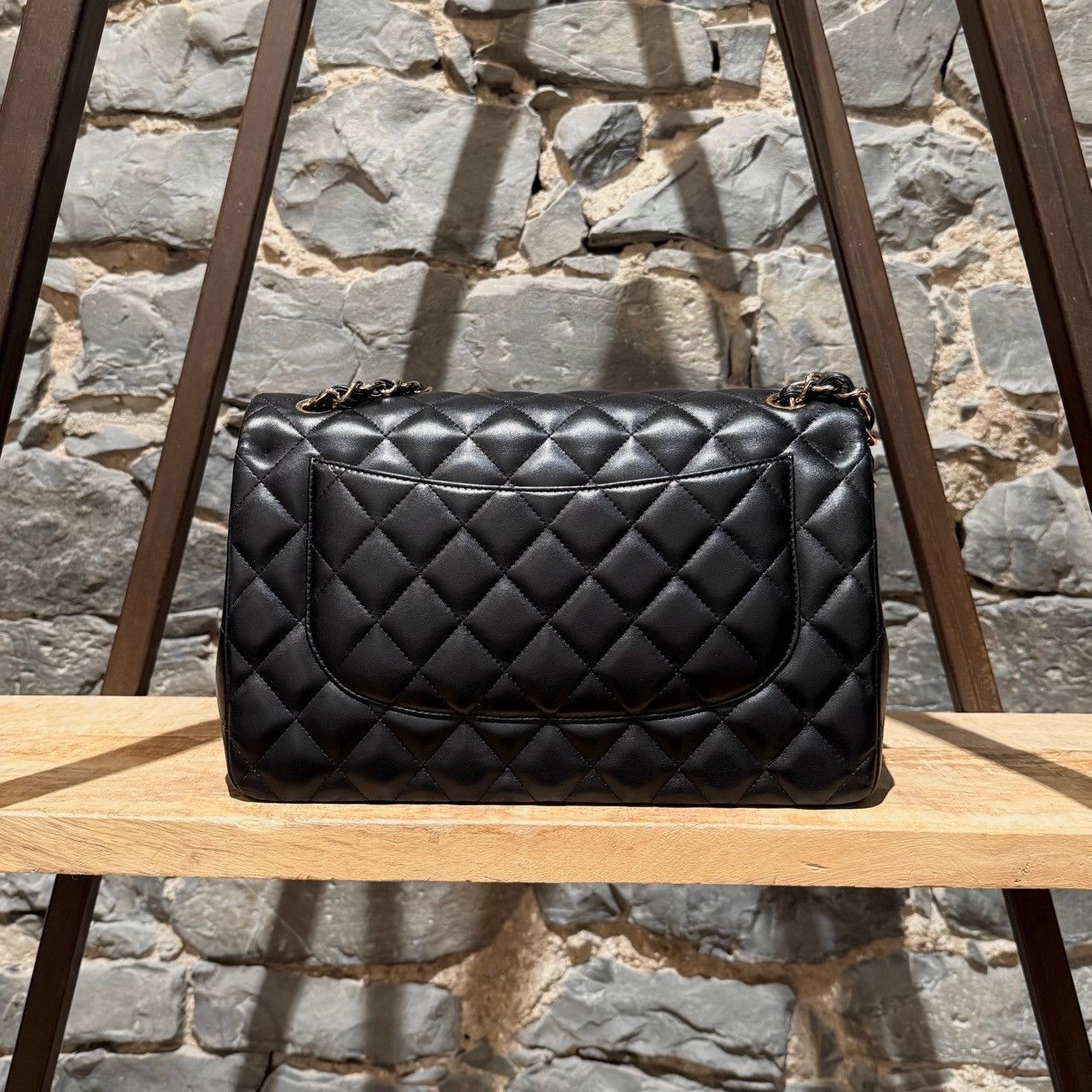 Chanel Black Lambskin GHW Jumbo Classic Double Flap Bag