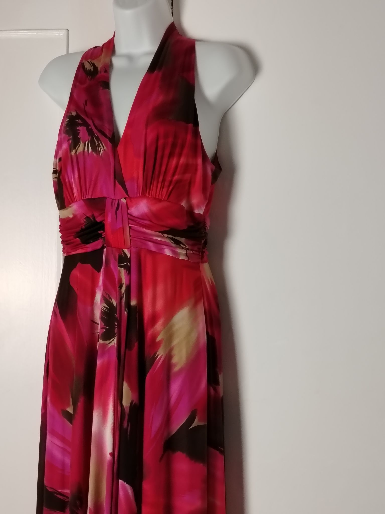 Other Pre-Loved Maxi Dress Women's 12 Pink Halter Neck Ruched Size XL / US 12-14 / IT 48-50 - 2 Thumbnail