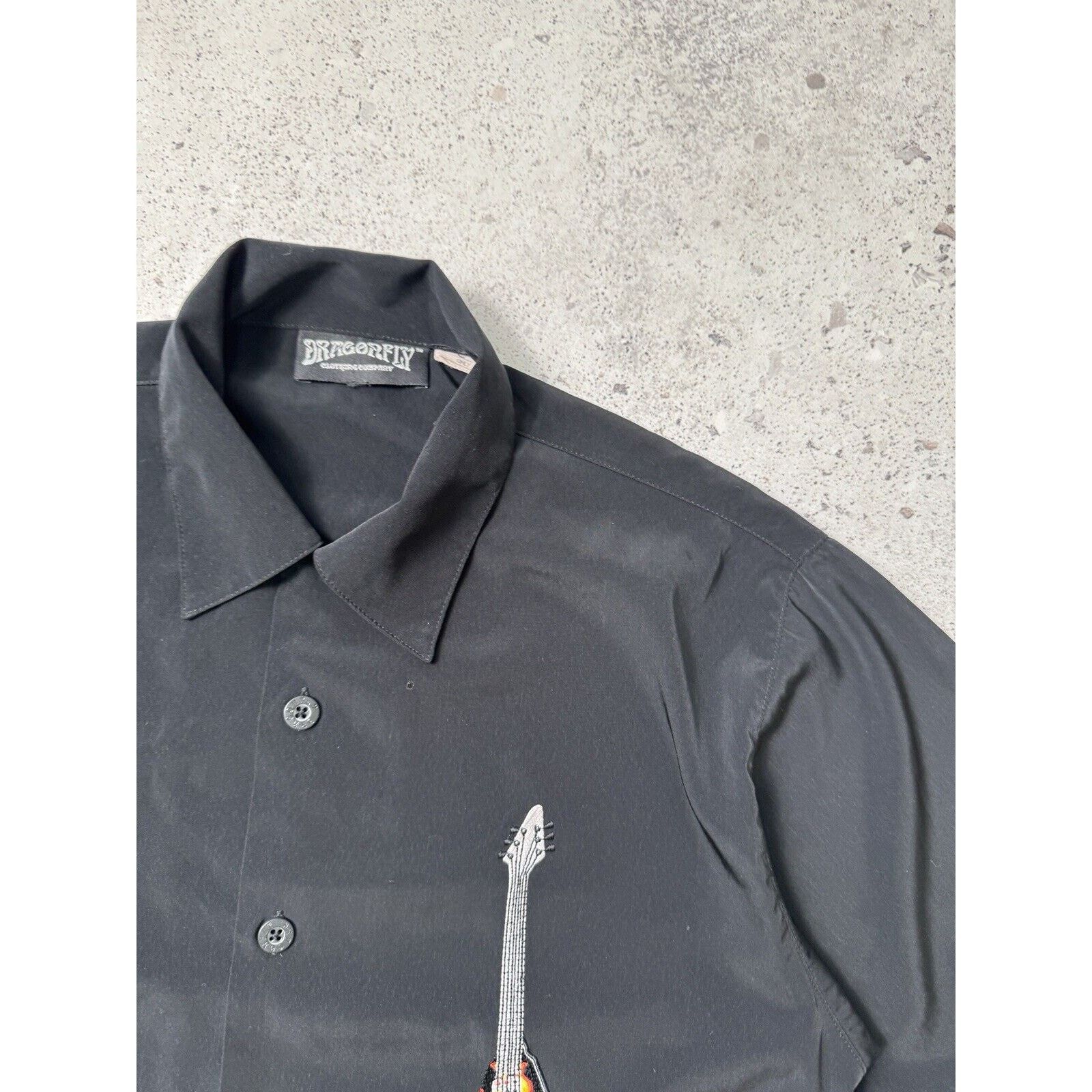 Dragonfly Men Guiltar Rock Short Sleeve Shirt Button Up in Black, Men's — image 3 of 6