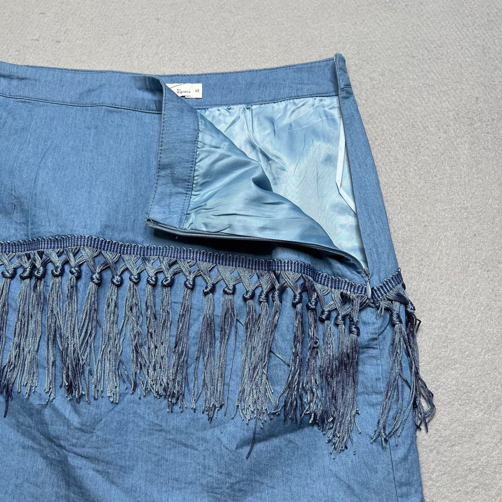 Other Egreis Women’s Fringe Skirt Blue Y2K Boho Western Festival S Size 28" / US 6 / IT 42 - 2 Thumbnail