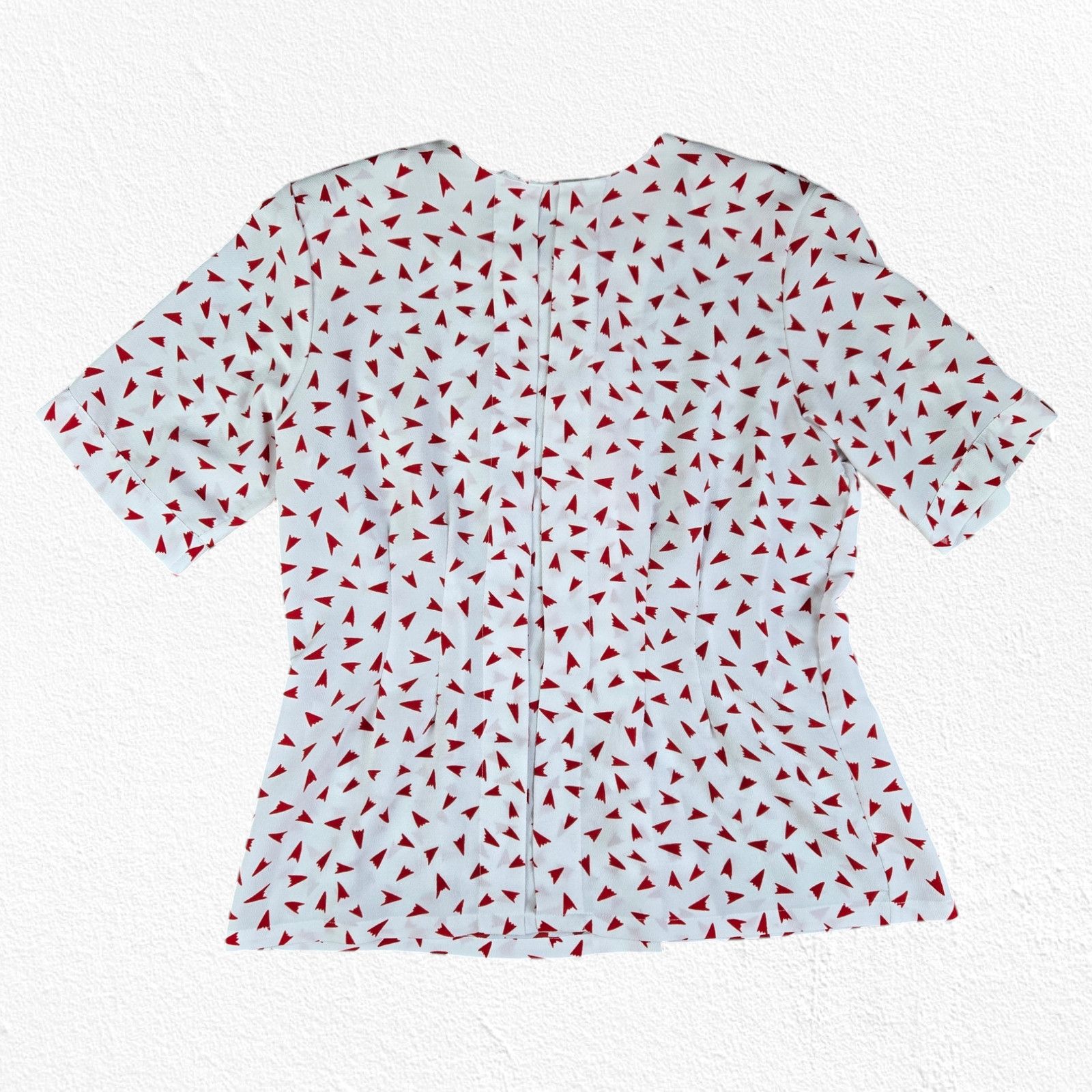 Vintage 80s White Red Geometric Blouse Size 14 Size XL / US 12-14 / IT 48-50 - 1 Thumbnail