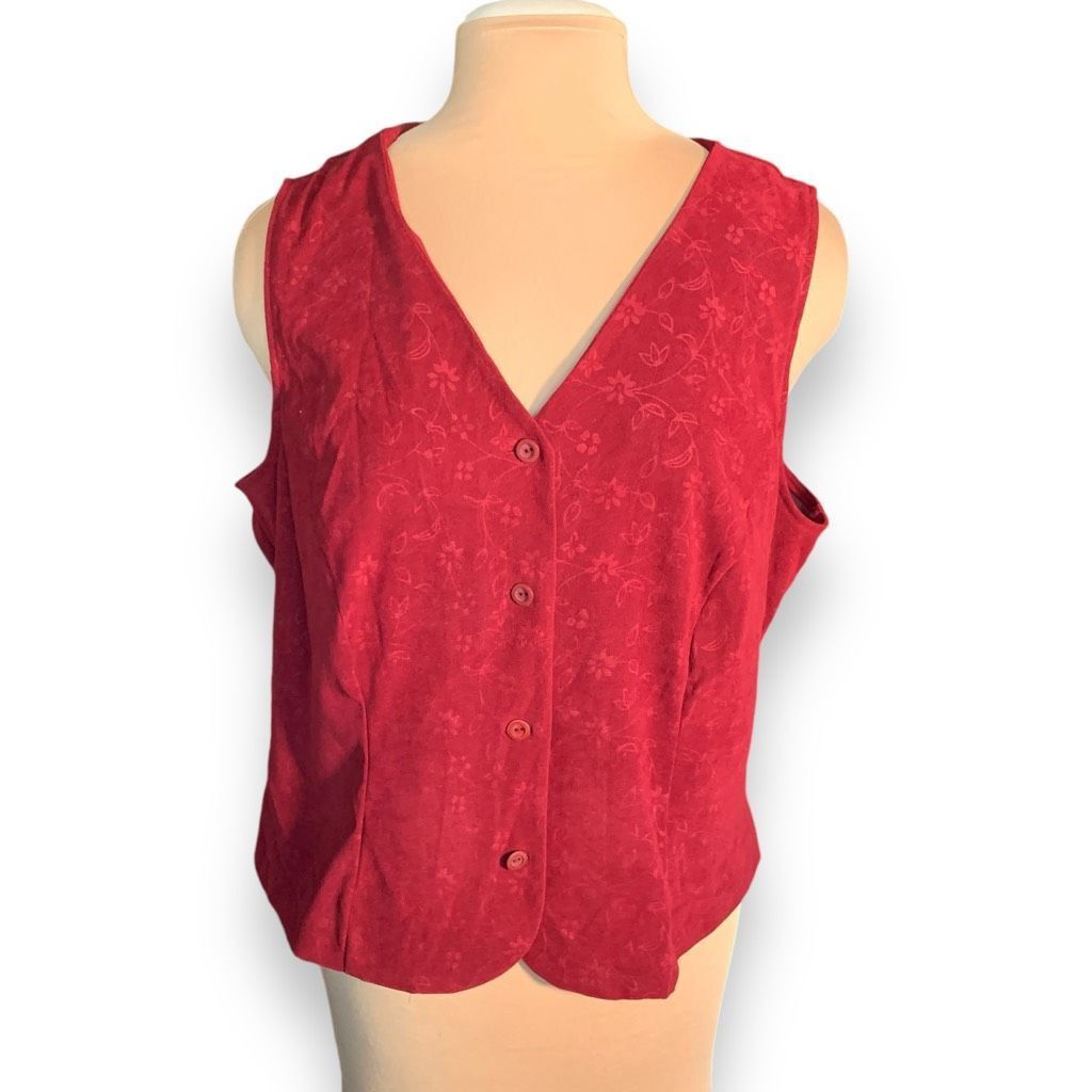 Vintage Vintage Sag Harbor Vest Burgundy Red Floral Embossed Button Size XL / US 12-14 / IT 48-50 - 2 Thumbnail