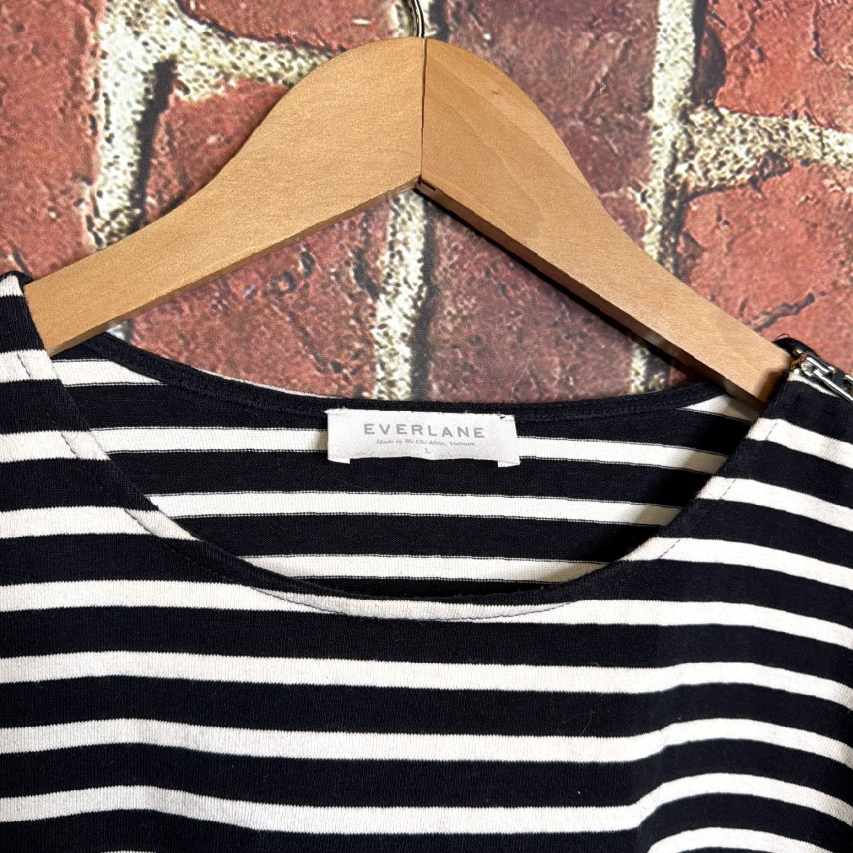 Everlane Everlane Women's Shirt T-Shirt 3/4 Sleeve Knit Cotton Striped Black L Size L / US 10 / IT 46 - 2 Thumbnail