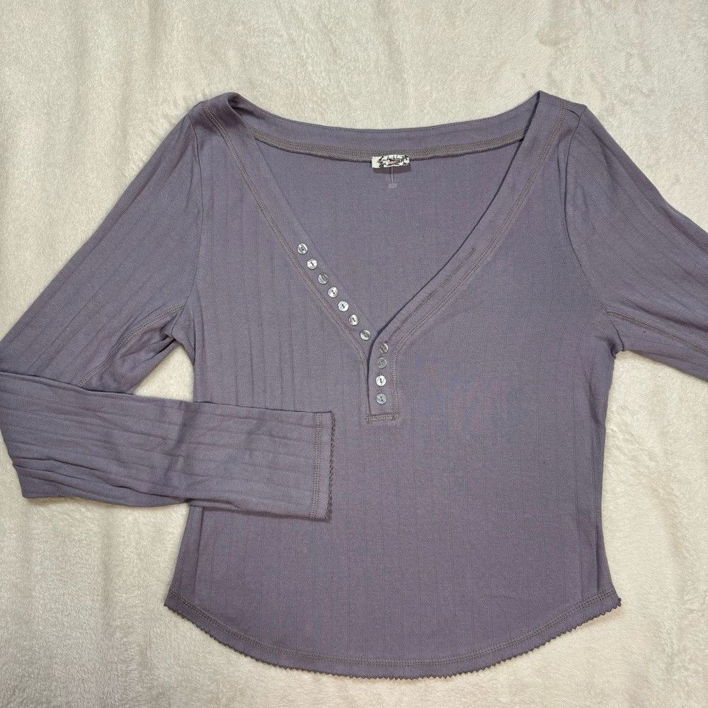 Free People New Free People Coffee Chat Long-Sleeve Lilac Top Size L Size L / US 10 / IT 46 - 6 Thumbnail